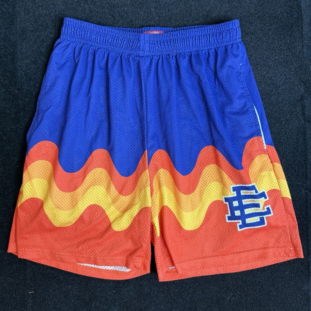 Eric Emanuel EE Mesh Basketball Shorts XL Blue Red Orange Yellow Wavy USA